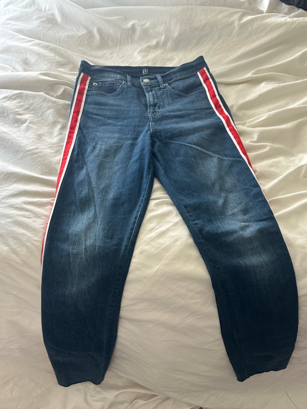 GAP Women’s Tall Dark Blue Jeans with Red Side Stripe Size 6/28T